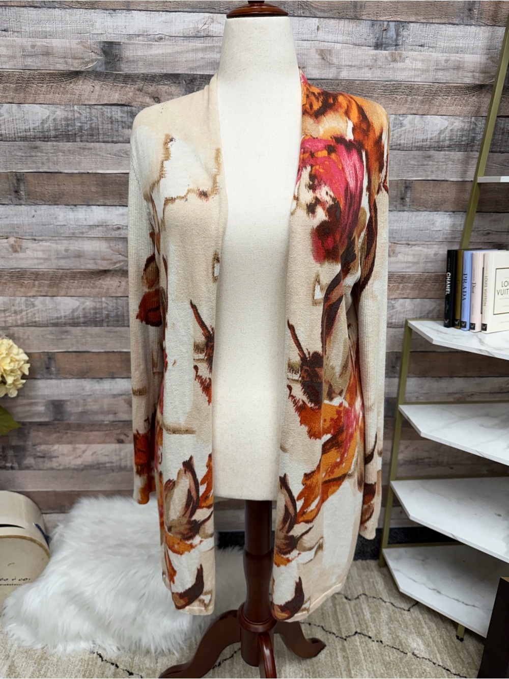 Chicos knit floral open front cardigan